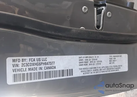 2023 Dodge Charger Gt из США, поврежденный, VIN 2C3CDXHG6PH647377